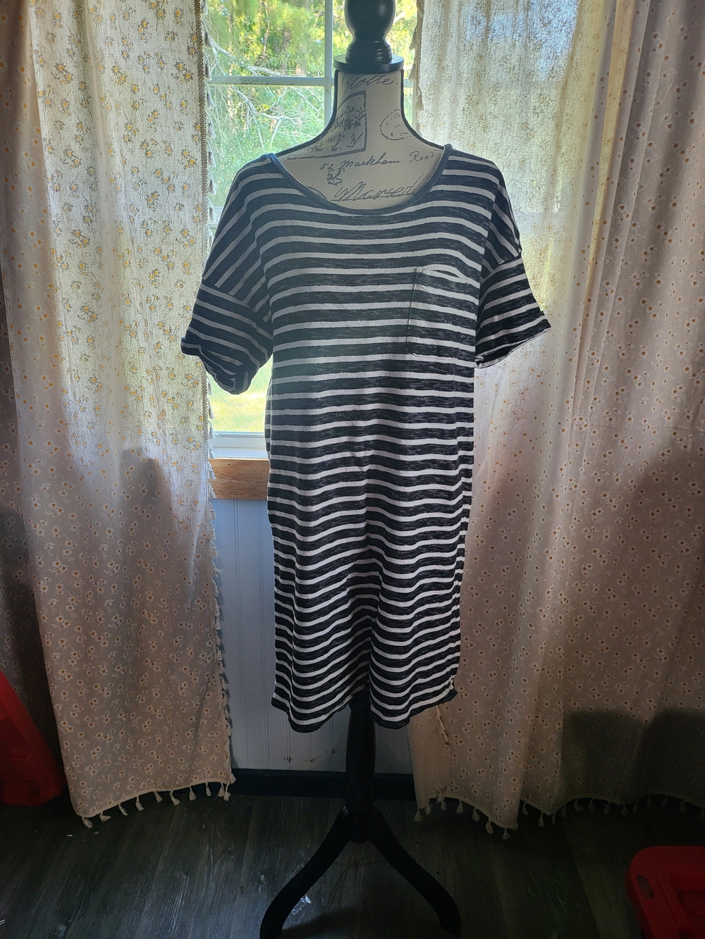 Roxy Navy & White Striped T-Shirt Dress XL Pocket Casual